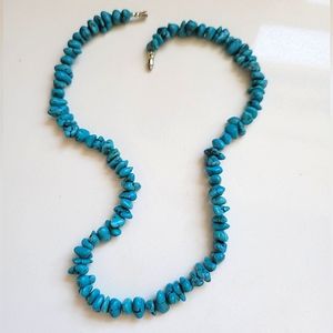 Turquoise Chip Necklace, Heavy Boho Hippie Chic Chunky 18"